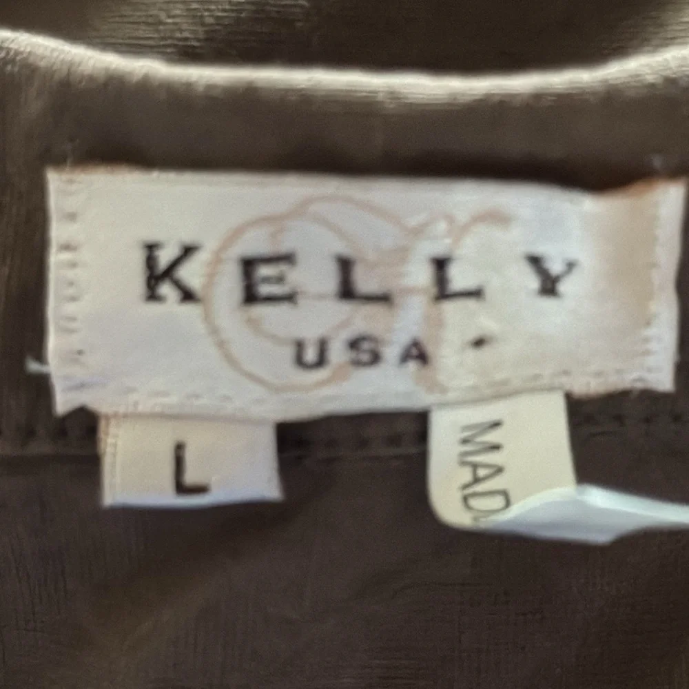 Kelly USA olive green embellished 100% cotton vest‎ pearls lace Sz L